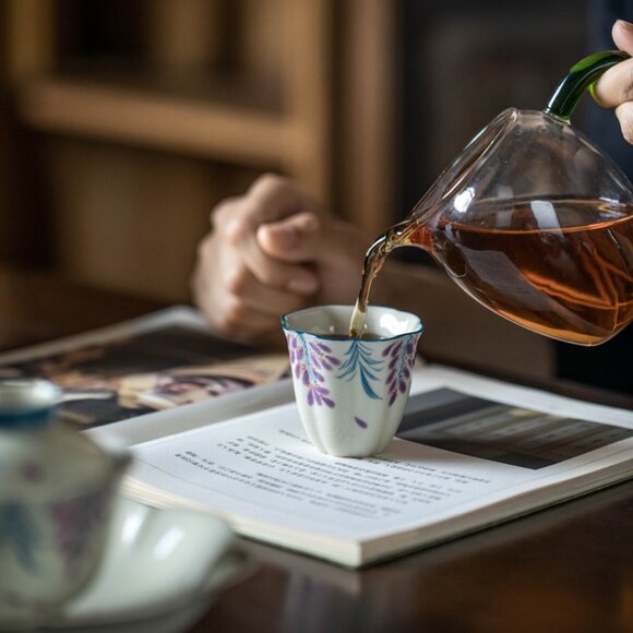 Hand-Painted Wisteria Ceramic Teacup – Gongfu Tea Master Cup for Home Use - Picture 2 of 8